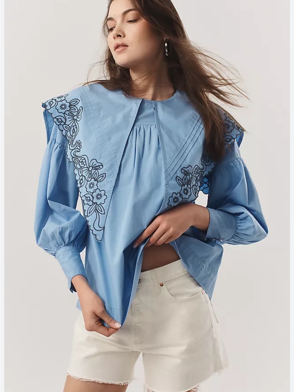 NWT Damson Madder Candy Embroidered Collar Light Blue Blouse size 2